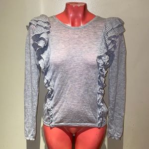 Intermix ruffle wool sweater gray - lightweight V neck back size small S
